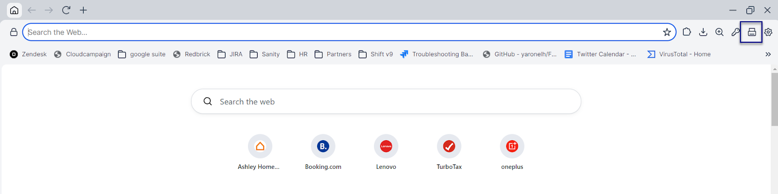 This photo shows the print icon highlighted beside the Settings gear icon. 