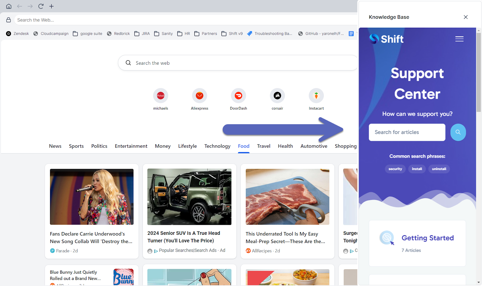 *This photo shows a blue arrow pointing at the Knowledge Base inside the Slider Panel to the right of Shift.