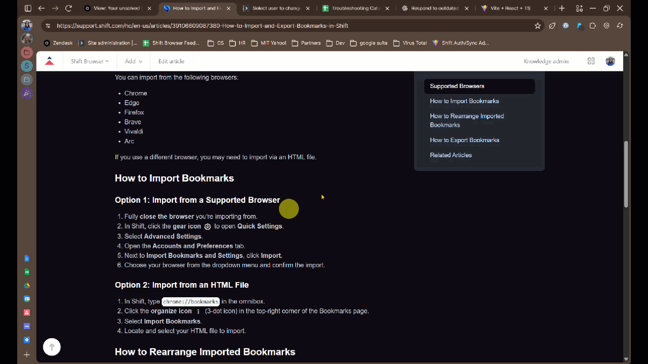 This video shows how to import bookmarks from a supported browser
