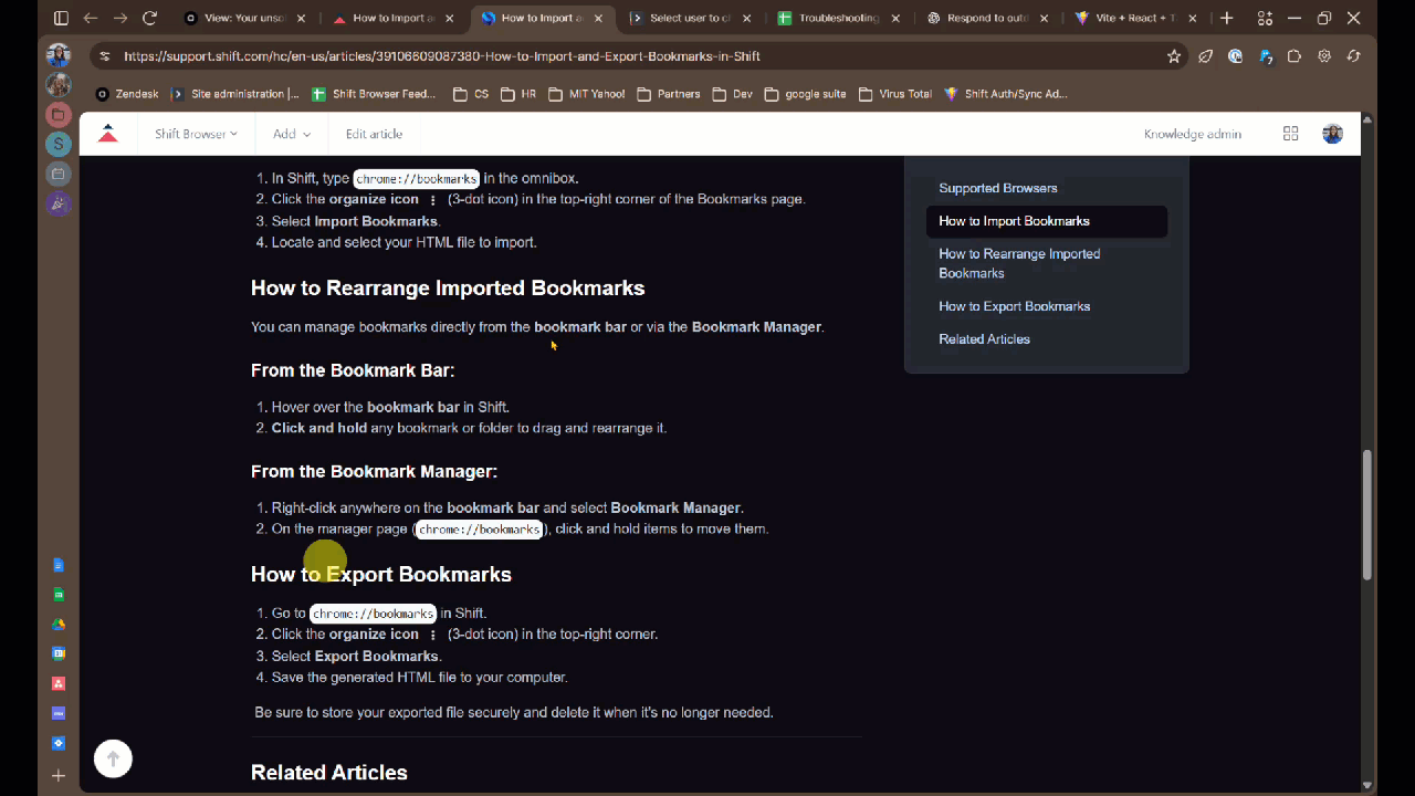 This video shows rearranging the bookmarks from the Bookmarks Bar and the Bookmarks Manager