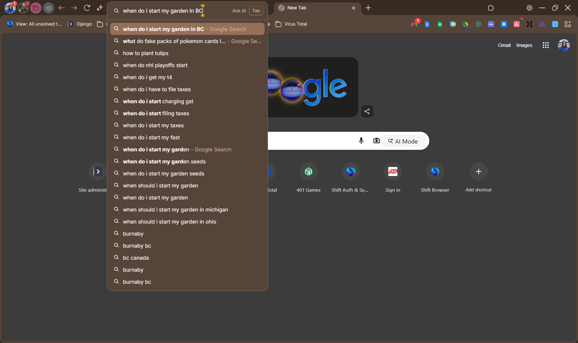 A screenshot of the "Ask AI" label in the omnibox.