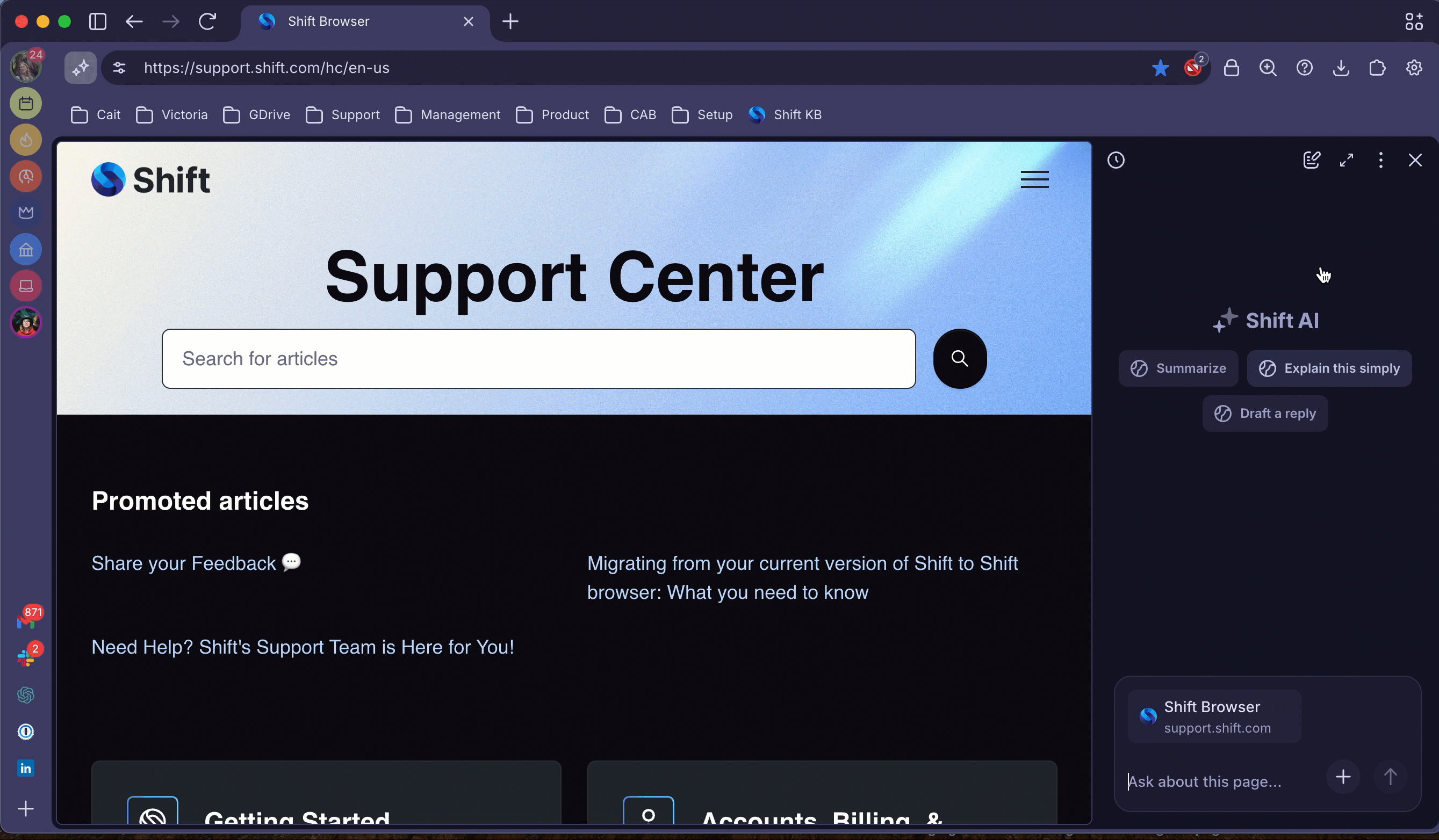 Gif shows a user clicking the 'Expand to full screen' option in the AI Chat side panel to open it in full screen