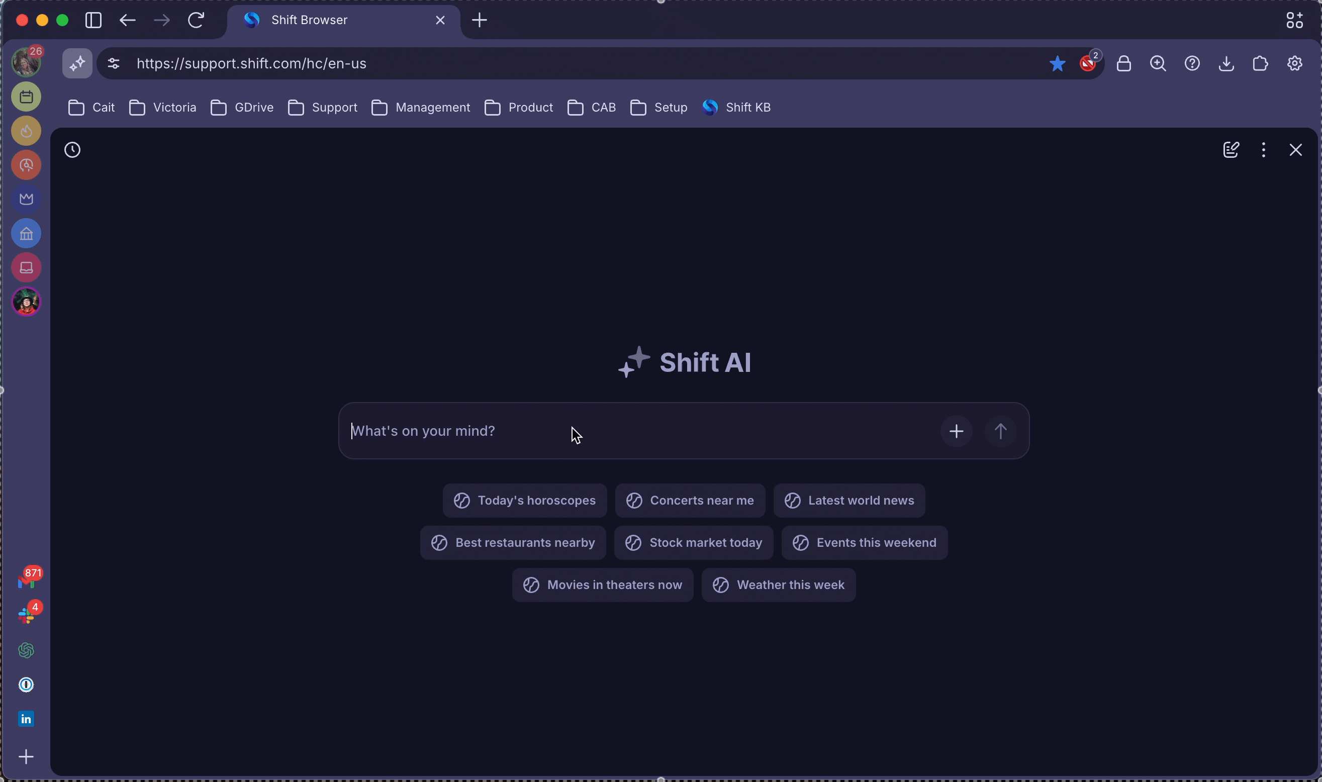 Gif shows a user asking Shift AI what restaurants are in their area. They see the location sharing options appear and select one. 