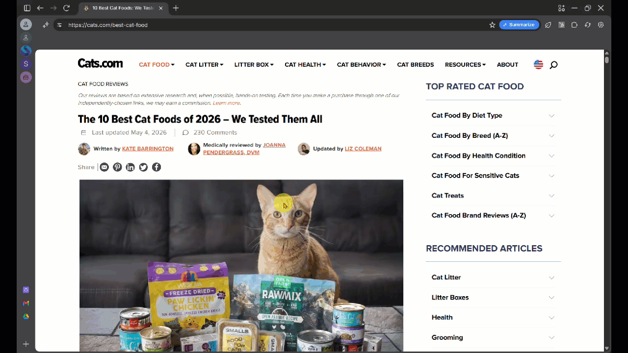 A GIF of the Shift Browser search bar showing a blue "Summarize" pill icon, clicking on it and opening Shift AI chat with the summary.